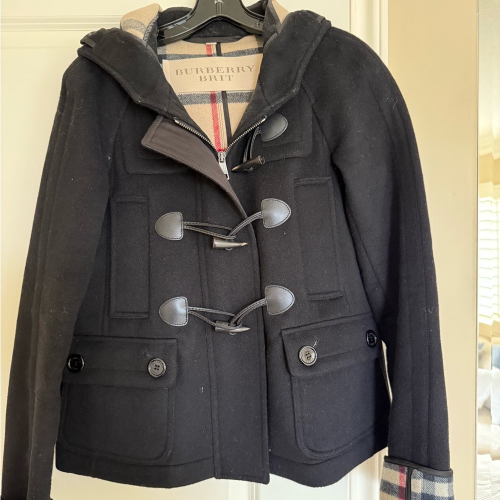 Burberry Brit Wool Toggle Coat with Classic Design